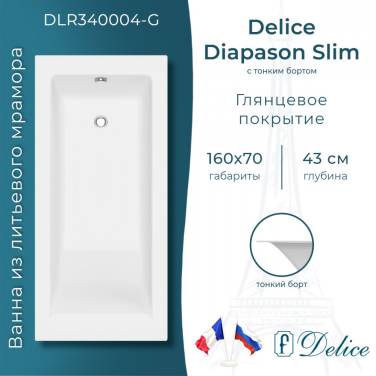 Delice Diapason SLIM 160х70 с тонким бортом глянцевая DLR340004-G