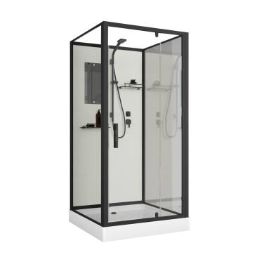 Niagara Standart ST100/15Q/BL/BK (100х100х200) квадрат,поддон 15см,распашная,проф.черный,без крыши,3 места