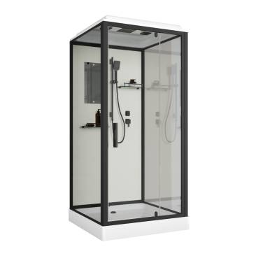 Niagara Standart ST80/15Q/BL (80х80х215) квадрат,поддон 15см,распашная,проф.черный,3 места