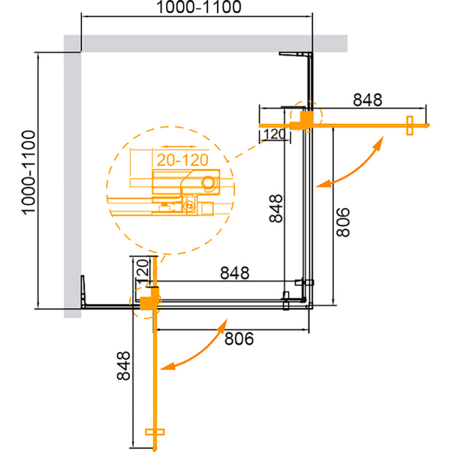 Cezares Slider 110x110 SLIDER-A-2-100/110-BR-NERO профиль Черный матовый стекло бронзовое без поддона