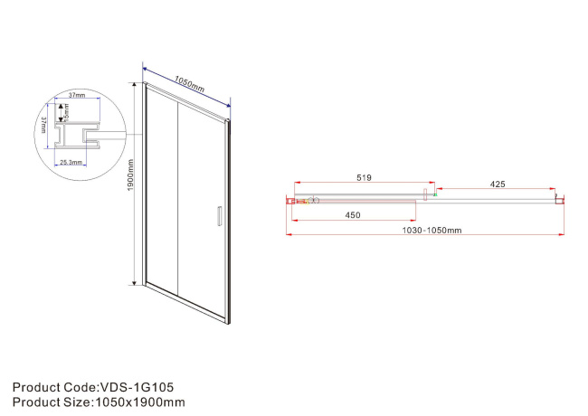 Vincea Garda VDS-1G105CLB, 1050, черный, стекло прозрачное