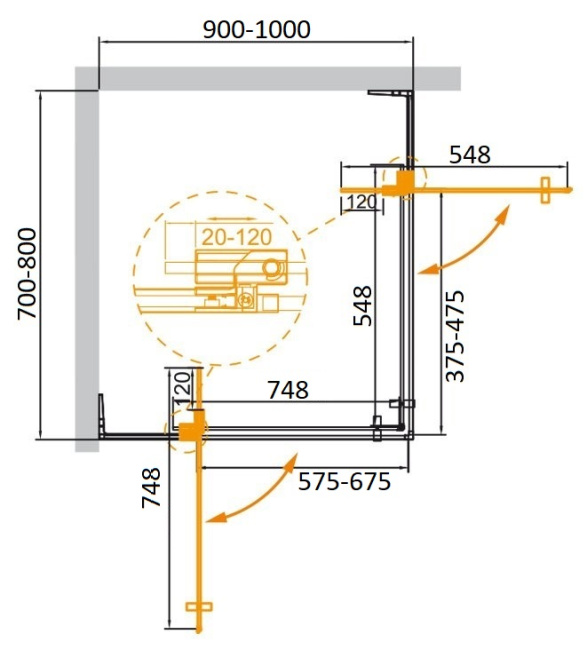 CEZARES SLIDER-AH-2-70/80-90/100-BR-BORO без поддона