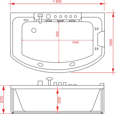 EVA GOLD 1600*1000*570 с насосом OLB-842L Wend Edition левосторонняя