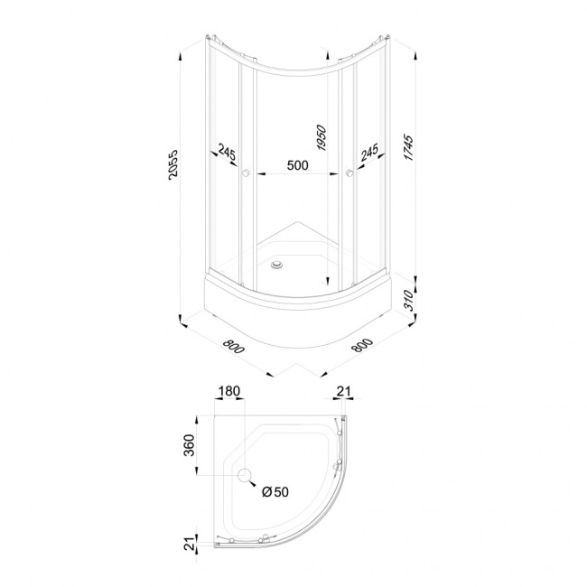 SanDav Ультра 80*80 В (3 места+сифон D50)