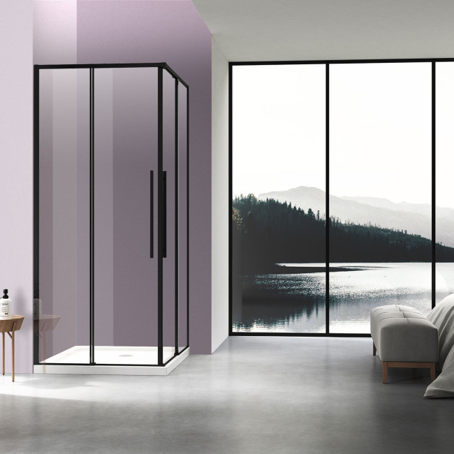 Vincea Slim-N VSS-4SN900CLB, 900*900, черный, стекло прозрачное