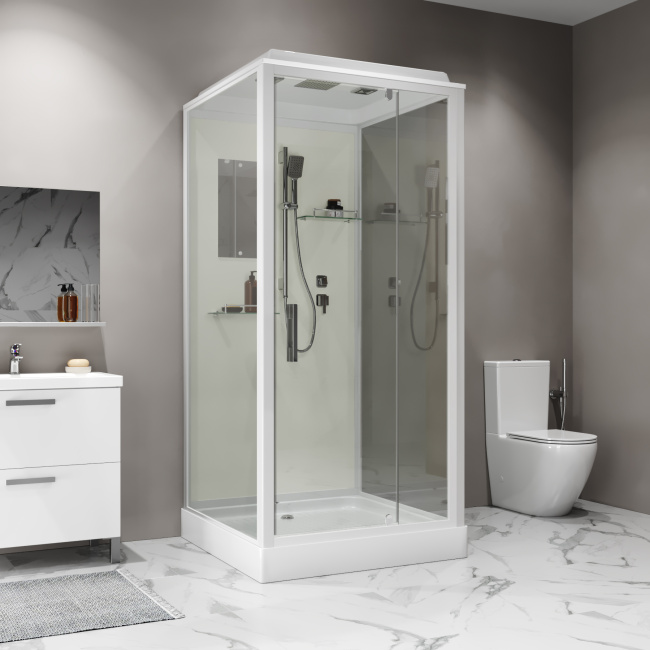 Niagara Standart ST100/15Q (100х100х215) квадрат,поддон 15см,распашная,проф.белый,3 места