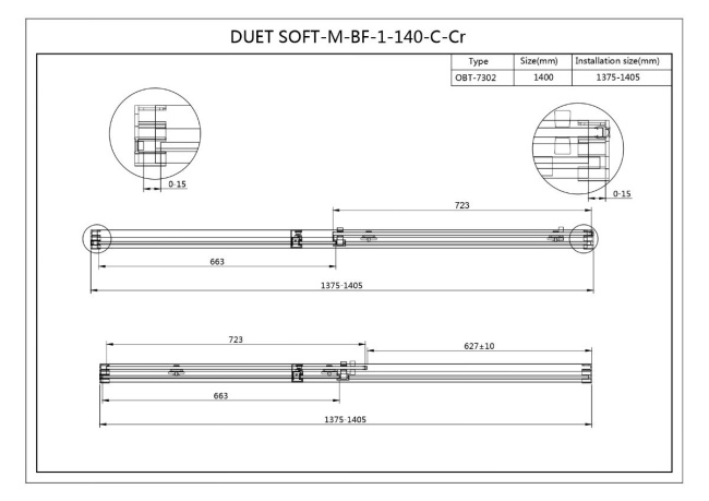 Cezares  Duet Soft-M (DUET SOFT-M-BF-1-140-C-Cr) профиль хром/стекло прозрачное