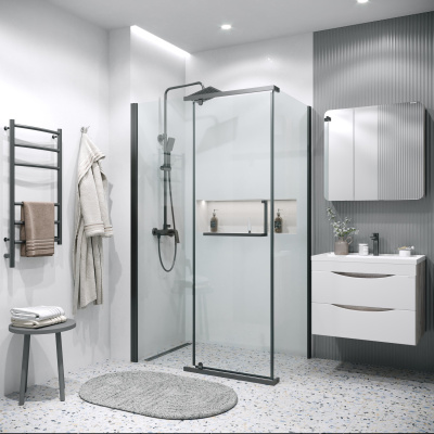 Grossman 120.K33.03.1280.21.00 Pragma (120*80*195) черный матовый, стекло прозрачное, 2 места без поддона
