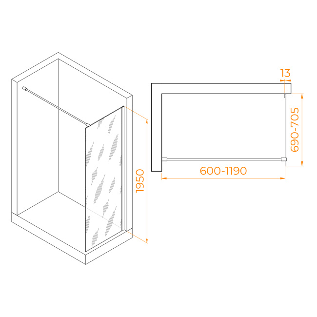 RGW WA-010 Хром/Прозрачное/8 мм/70*195