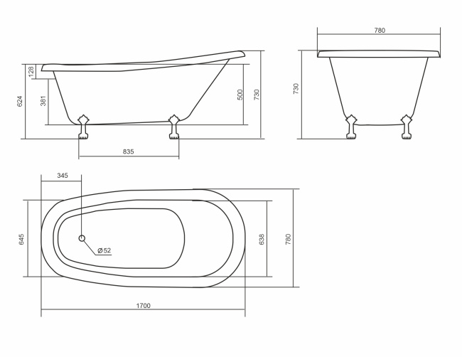 Aqua de Marco Edelweis белая матовая с бронзовыми ножками 170x78x73 см