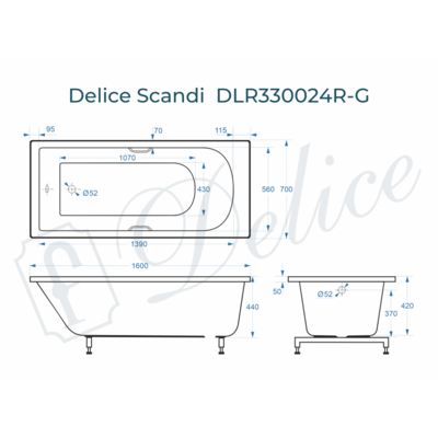 Delice Scandi 160х70 глянцевая с черными ручками DLR330024RB-G