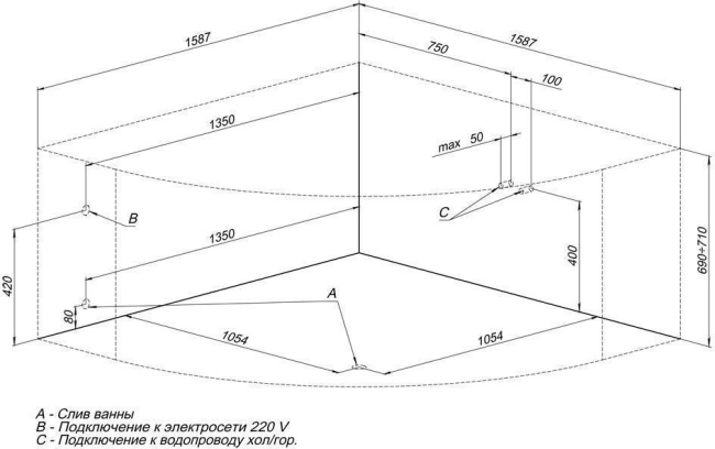 Aquanet Santiago 160x160 (с каркасом) Aquanet Santiago 160x160 (с каркасом)