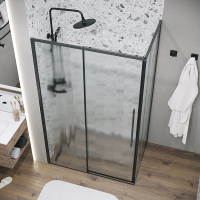 Grossman 120.K33.01.1390.21.02 Galaxy (130*90*195) черный матовый, стекло шиншилла, 2 мест без поддона