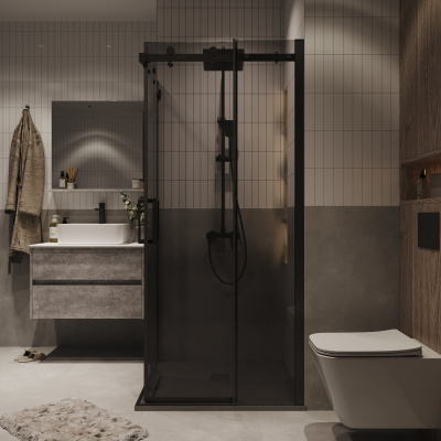 Grossman 300.K33.04.8080.21.10 Classic (80*80*195) квадрат,раздвижн,черн.мат, стекло тонированное 2 места без поддона