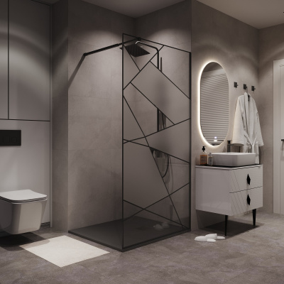Niagara Nova NG-680-12BLACK (120*195) черный матовый, стекло прозрачное с рисунком,1 место