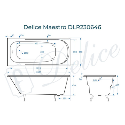 Delice Maestro 200х85 (в комплекте только ванна, без ножек и слива-перелива)