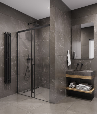 Timo TDSS-150/03C-8R, раздвиж 1500*2000, проф черный, стекло проз 8 мм