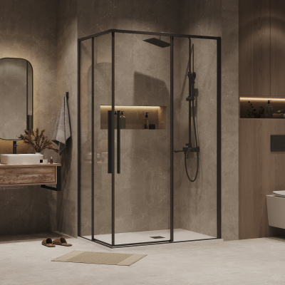 Grossman 300.K33.01.1190.21.00 Galaxy (110*90*195) черный матовый, стекло прозрачное, 2 места без поддона