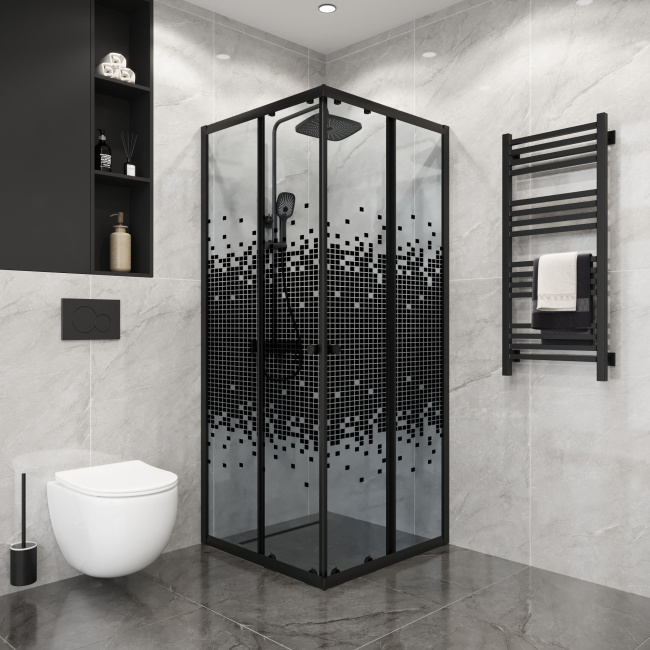 Niagara Eco NG-1009-14QBLACK (90х90х190) квадрат,раздвижное,черный,стекло мозаика,1 место, без поддона в комплекте