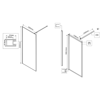 Vincea Walk-In VSW-1HP120GWBG, 1200*2000,браш.золото, стекло ламинир. с золотыми нитями