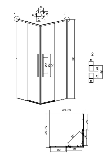 Grossman 300.K33.01.8080.10.02 Galaxy (80*80*195) квадрат,раздвижн,хром,стекло шиншилла,1место без поддона