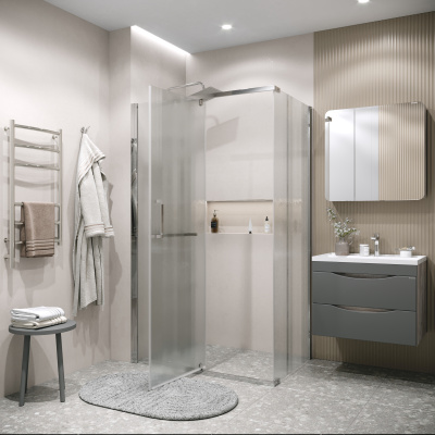 Grossman Pragma 100.K33.03.120.10.02-200.K33.03.100.10.02 (120х100х195) распашная(левая),хром,стекло шиншилла,2 места