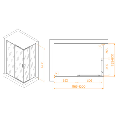 RGW PA-040-B Прямоуг./Чёрный/Прозрачное/6 мм (Easy)/80*120*195 без поддона