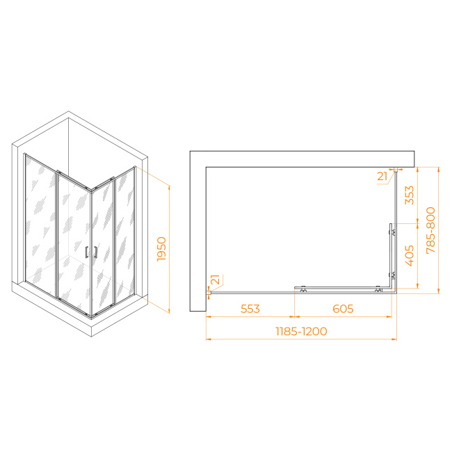 RGW PA-040-B Прямоуг./Чёрный/Прозрачное/6 мм (Easy)/80*120*195 без поддона