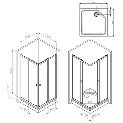 Am.Pm W76G-403-9090-MT Sense квадратное 90x90 мат хром, стекло прозрачное