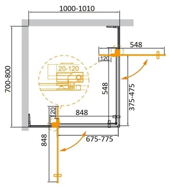 CEZARES SLIDER-AH-2-70/80-100/110-C-Cr без поддона