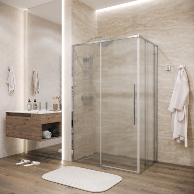 Grossman Galaxy 100.K33.01.140.10.02-200.K33.01.100.10.02 (140х100х195) раздвижная(левая),хром,стекло шиншилла,2 места