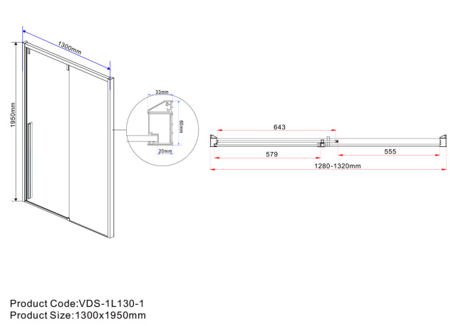 Vincea Lugano VDS-1L130CL-1, 1300, хром, стекло прозрачное