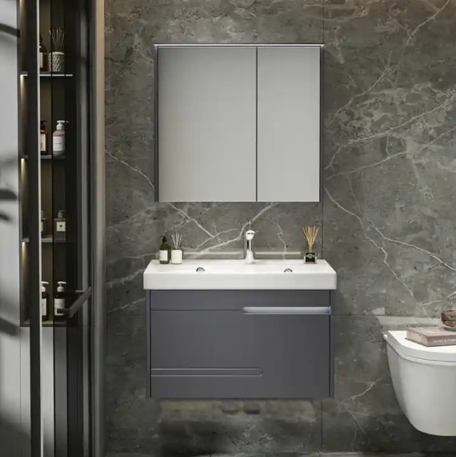 Ceruttispa OGLIO 70 тумба 705х460х510 с зеркалом и двойной раковиной, сифоном и двойным сливным шлангом