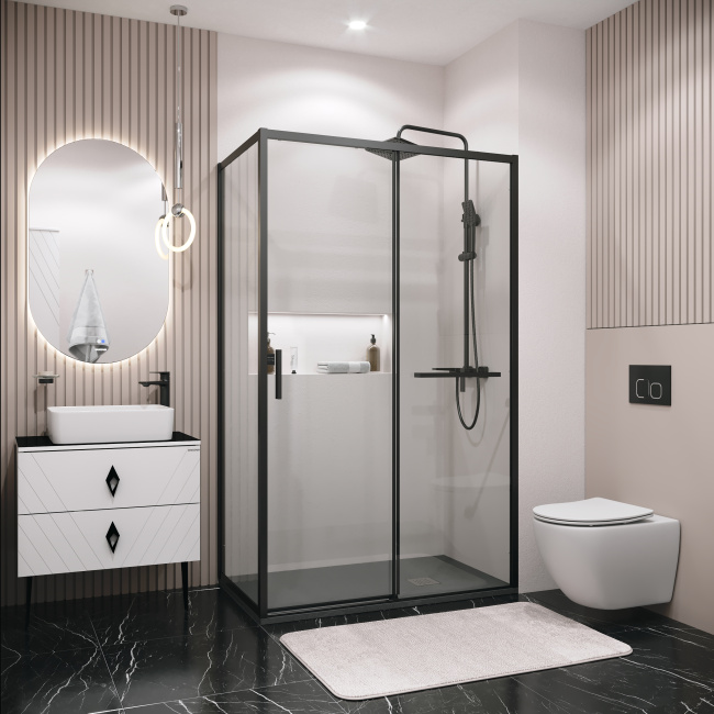 Grossman Style 200.K33.05.100.21.00 (100х195) черный матовый,стекло прозрачное, 1 место