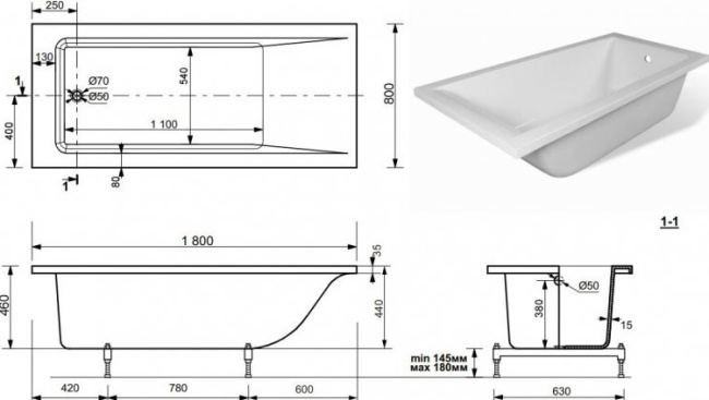 Aquanet Bright Stone 180х80 Aquanet Bright Stone 180х80