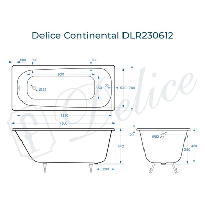 Delice Continental 150х70 (в комплекте только ванна, без ножек и слива-перелива)