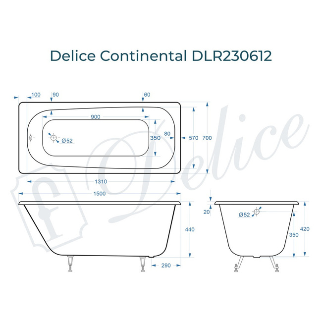 Delice Continental 150х70 (в комплекте только ванна, без ножек и слива-перелива)