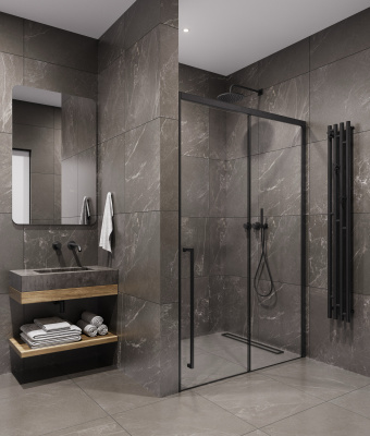 Timo TDSS-150/03C-8L, раздвиж 1500*2000, проф черный, стекло проз 8 мм