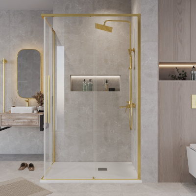 Grossman 300.K33.01.9070.32.00 Galaxy (90*70*195) прямоуг,раздвижн,золото сатин,стекло прозрач без поддона