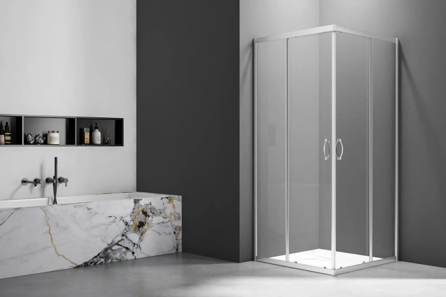 Veconi Rovigo RV-101, 900x800x1900, хром, стекло прозрачное без поддона