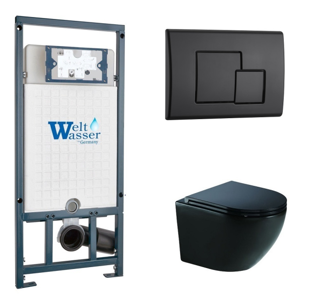 Унитаз с инсталляцией WeltWasser MARBERG 507+MERZBACH 041 XL MT-BL+MAR 507 SE MT-BL черный матовый/кнопка черная матовая