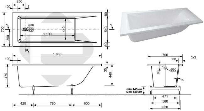 Aquanet AQ-00338574 BRIGHT STONE 1800х700 (338574) Aquanet AQ-00338574 BRIGHT STONE 1800х700 (338574)