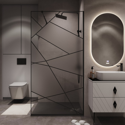 Niagara Nova NG-680-12BLACK (120*195) черный матовый, стекло прозрачное с рисунком,1 место
