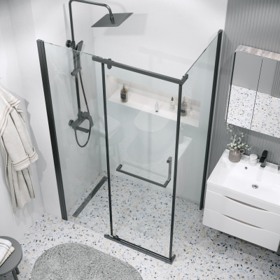 Grossman 120.K33.03.1280.21.00 Pragma (120*80*195) черный матовый, стекло прозрачное, 2 места без поддона