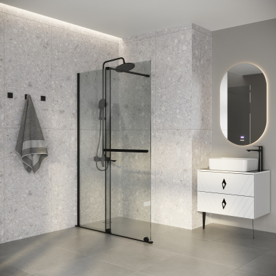 Niagara Nova NG-671-12BLACK (120х200) черный матовый,раздвижная,стекло прозрачное,1 место