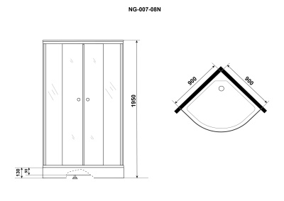 Niagara NG-007-14 (900х900х1950) низкий поддон стекло МАТОВОЕ 2 места