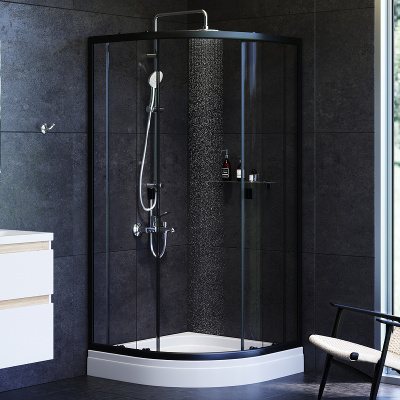 AM.PM X-Joy Twin Slide 90х90 W88G-205-090BT64 профиль Черный матовый стекло прозрачное без поддона