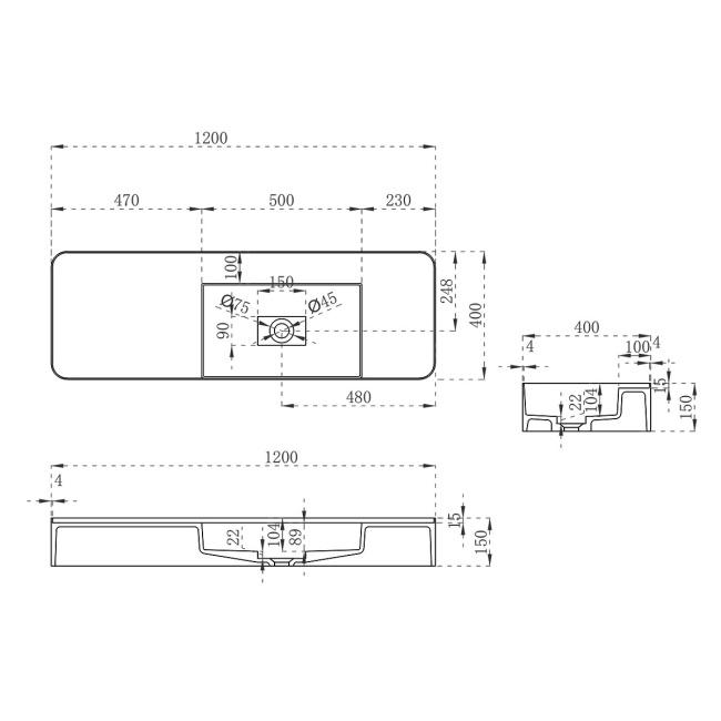 Vincea VWB-6S412MW, 1200*400*150, подвесная, цвет белый матовый