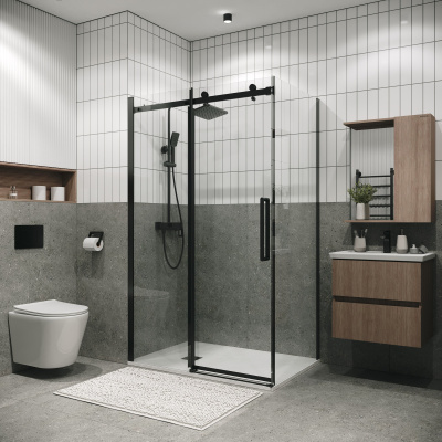 Grossman 120.K33.04.1080.21.00 Classic (100*80*195) черный матовый, стекло прозрачное, 2 места без поддона