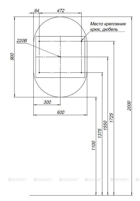 Aquanet Монте (овал) 60х90 LED (344788)